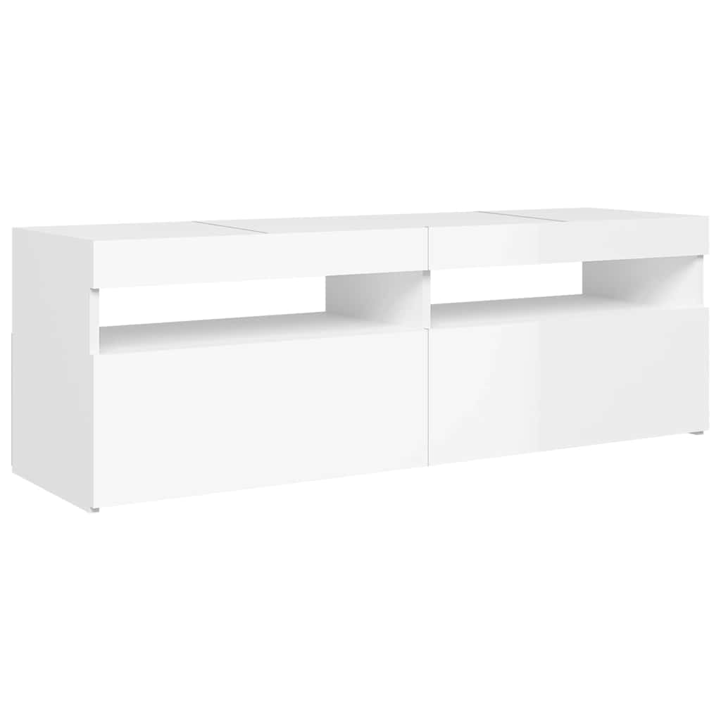Tv-Benk Med Led-Lys Høyglans Hvit 120X35X40 Cm