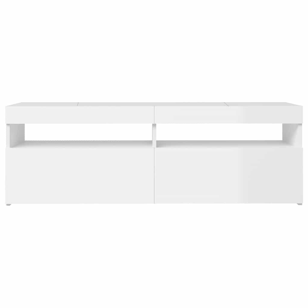 Tv-Benk Med Led-Lys Høyglans Hvit 120X35X40 Cm