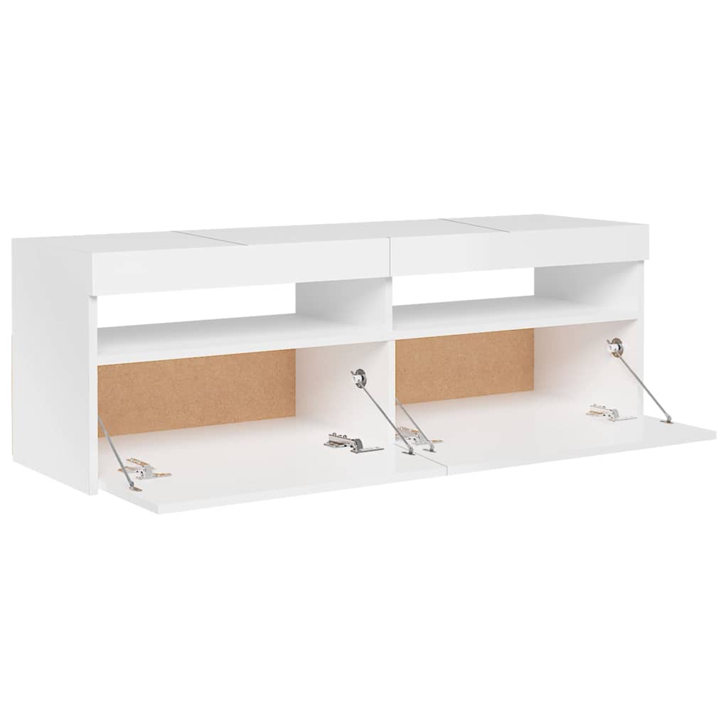Tv-Benk Med Led-Lys Høyglans Hvit 120X35X40 Cm