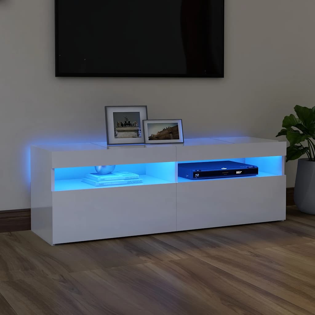 Tv-Benk Med Led-Lys Høyglans Hvit 120X35X40 Cm