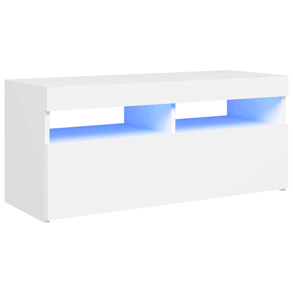 Tv-Benk Med Led-Lys Hvit 90X35X40 Cm