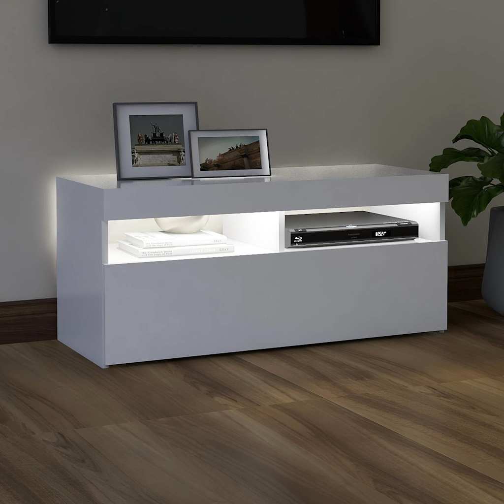 Tv-Benk Med Led-Lys Hvit 90X35X40 Cm