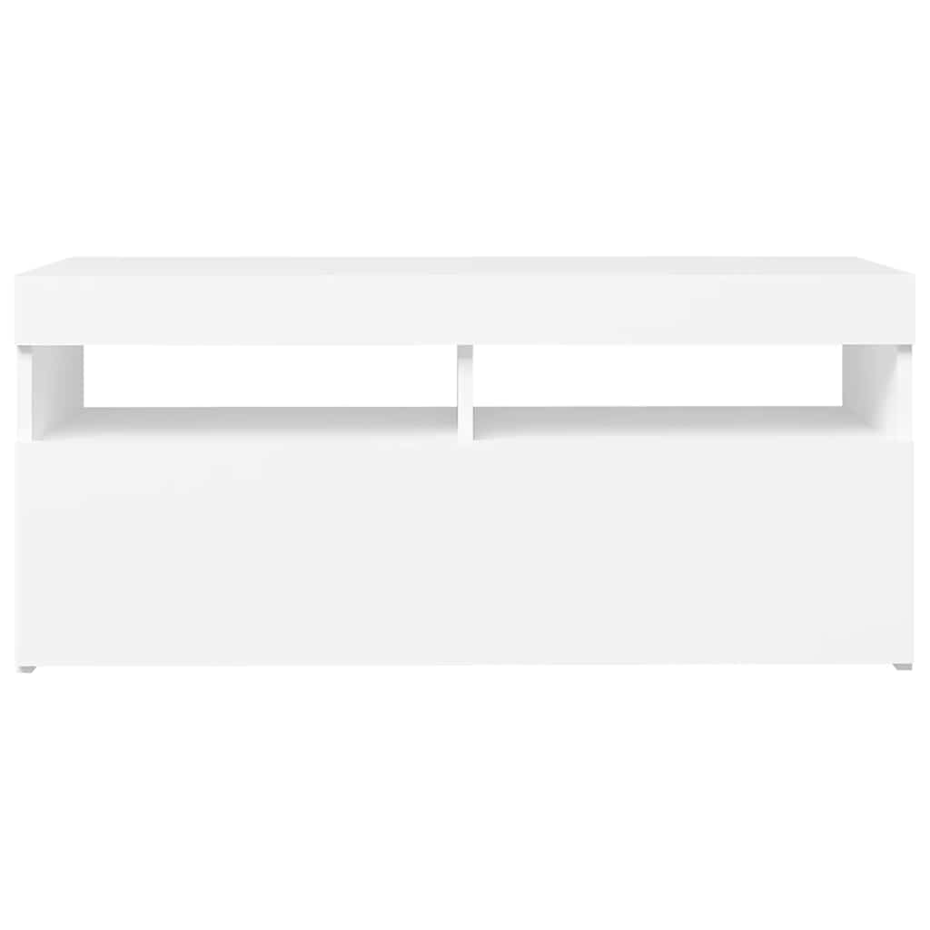 Tv-Benk Med Led-Lys Hvit 90X35X40 Cm