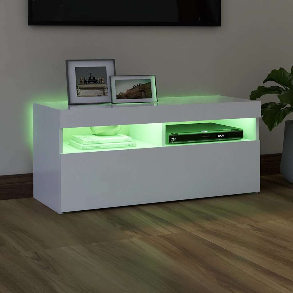 Tv-Benk Med Led-Lys Hvit 90X35X40 Cm