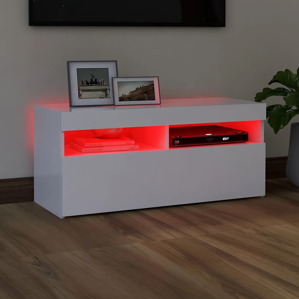 Tv-Benk Med Led-Lys Hvit 90X35X40 Cm