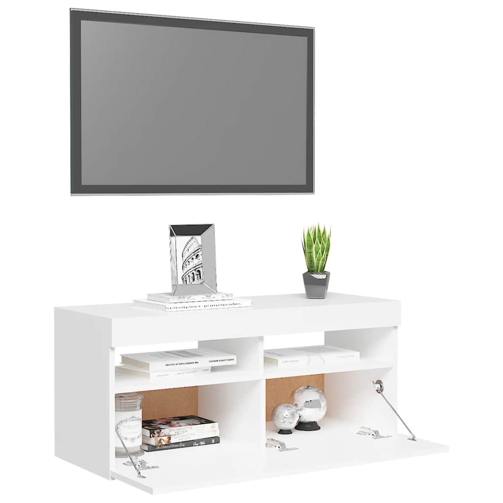 Tv-Benk Med Led-Lys Hvit 90X35X40 Cm