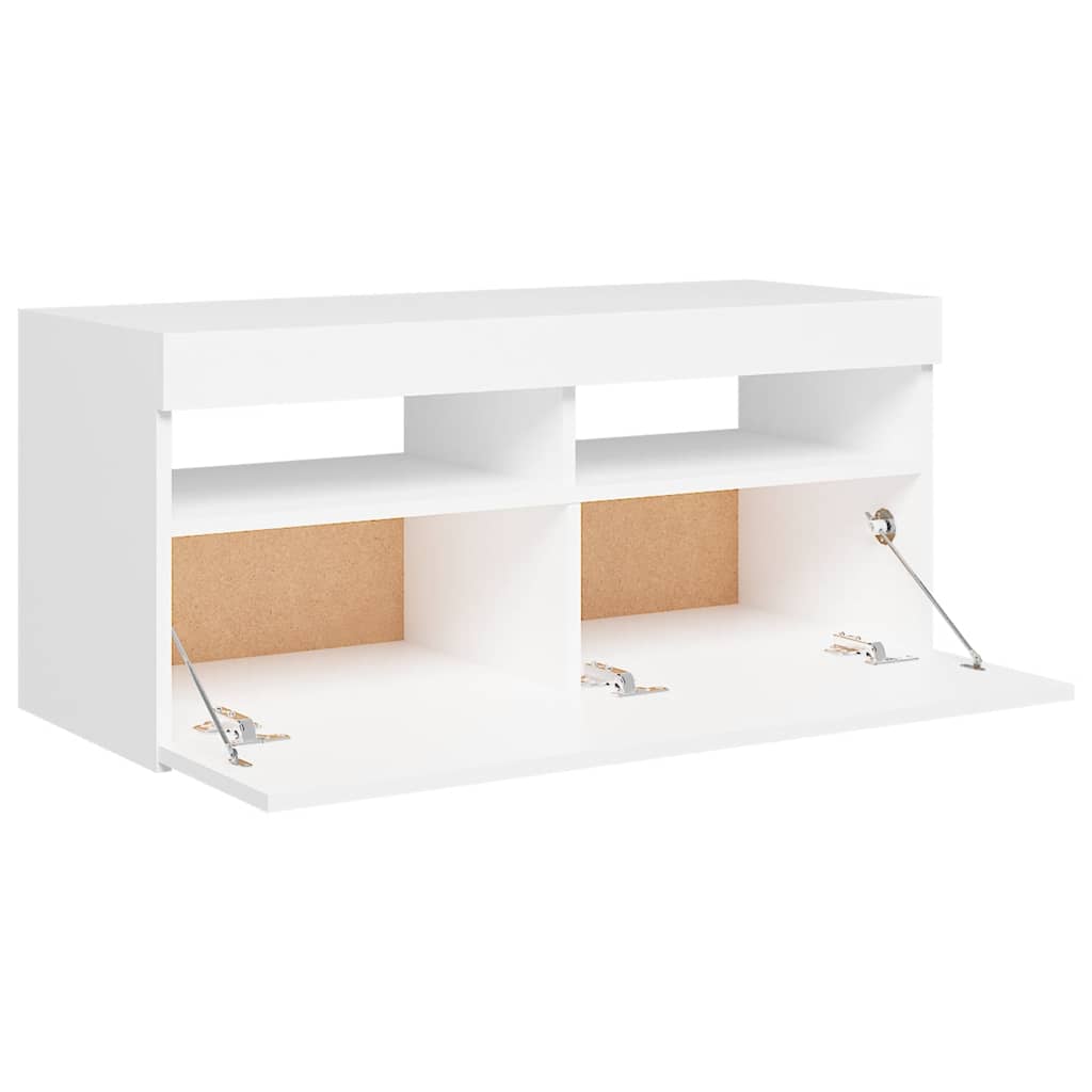 Tv-Benk Med Led-Lys Hvit 90X35X40 Cm
