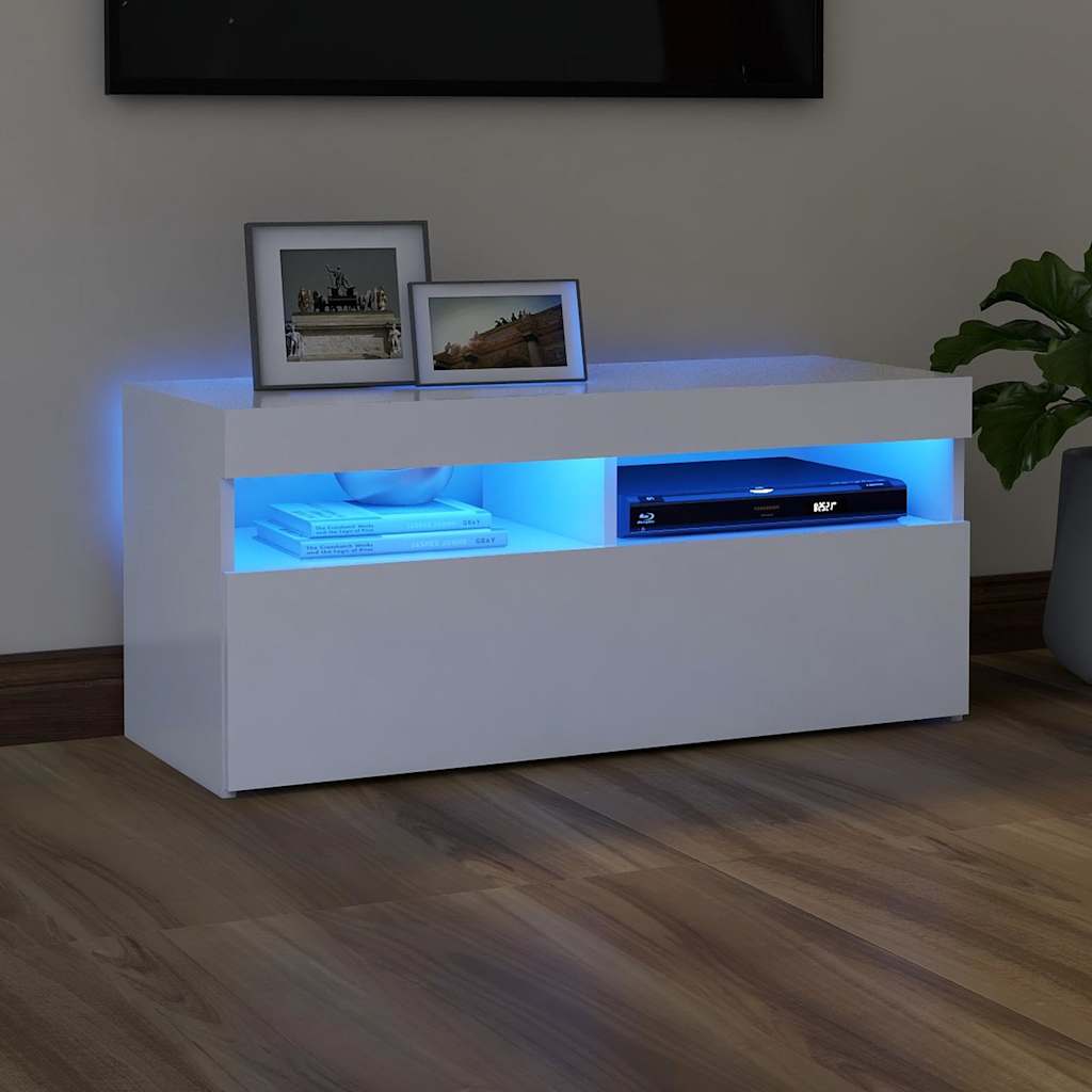 Tv-Benk Med Led-Lys Hvit 90X35X40 Cm