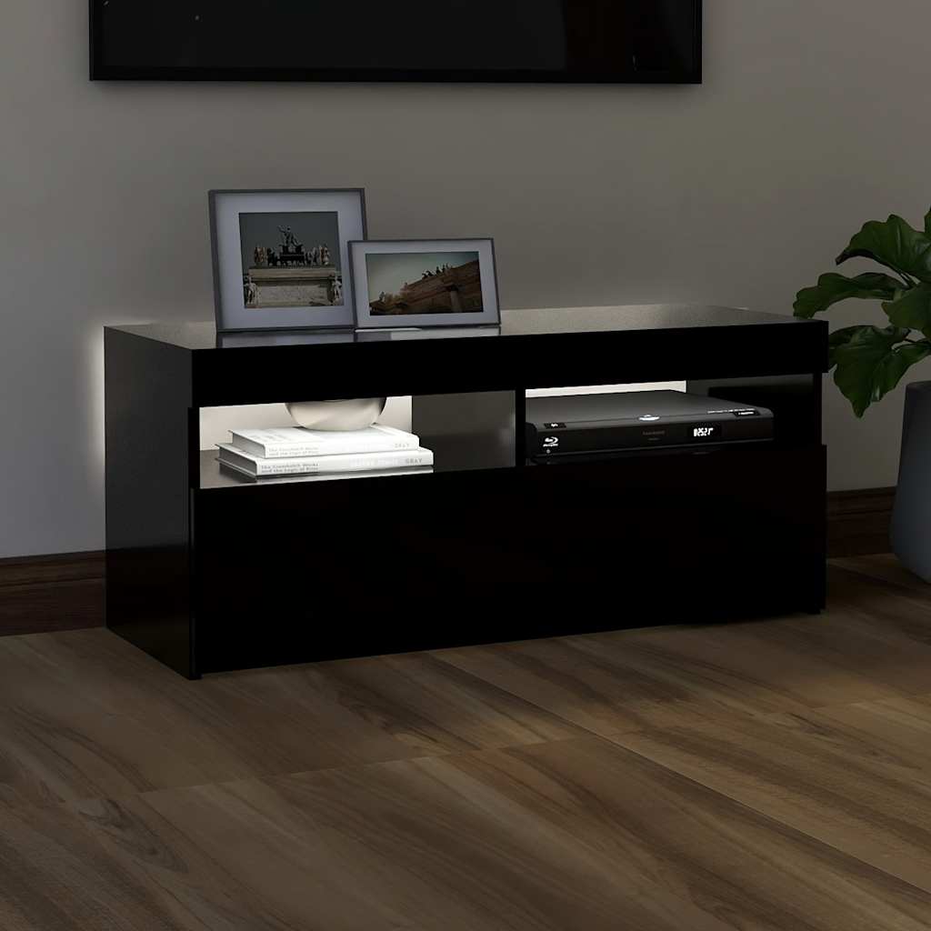 Tv-Benk Med Led-Lys Svart 90X35X40 Cm