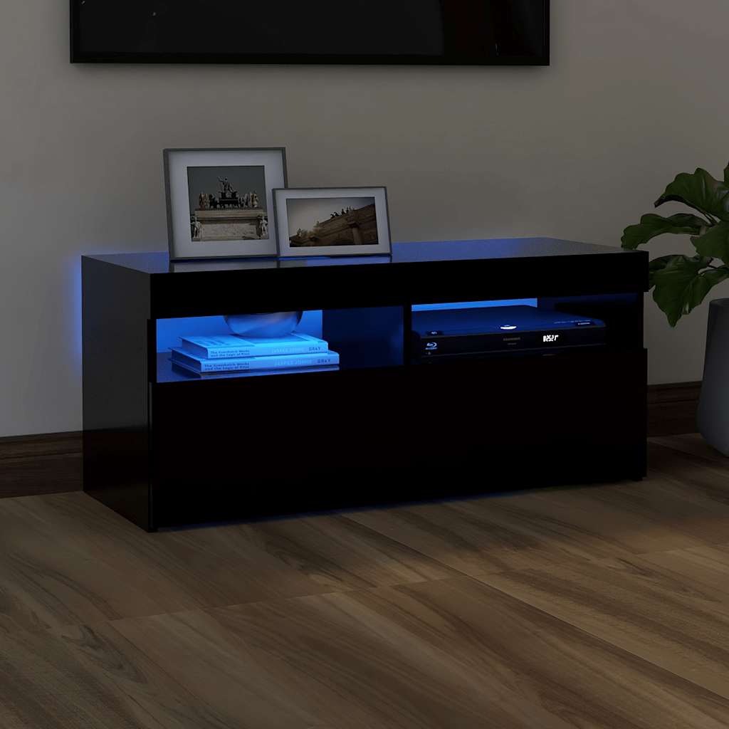 Tv-Benk Med Led-Lys Svart 90X35X40 Cm