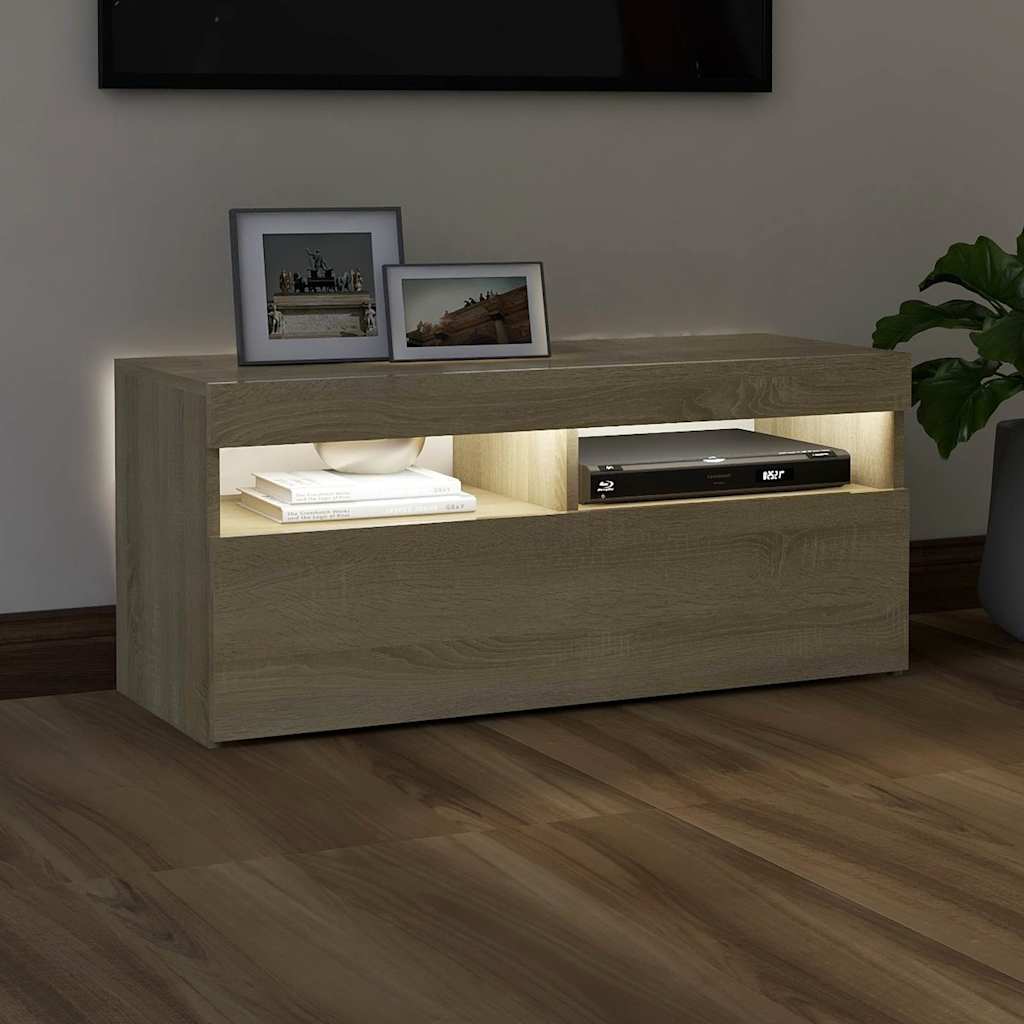 Tv-Benk Med Led-Lys Sonoma Eik 90X35X40 Cm
