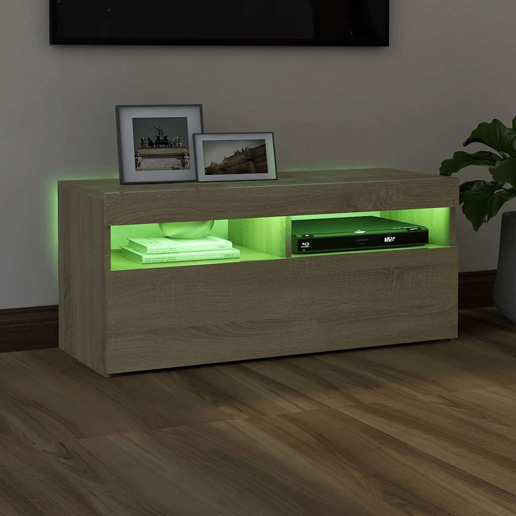 Tv-Benk Med Led-Lys Sonoma Eik 90X35X40 Cm