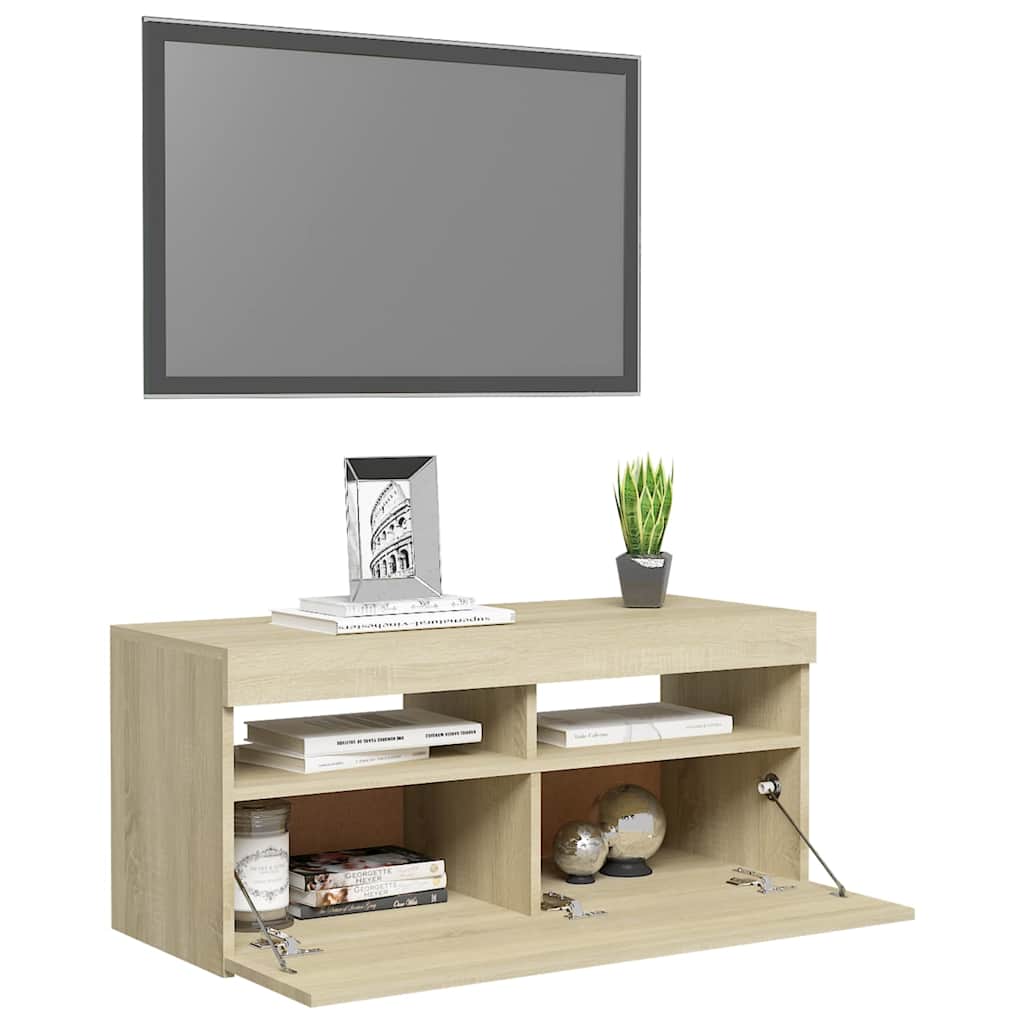 Tv-Benk Med Led-Lys Sonoma Eik 90X35X40 Cm