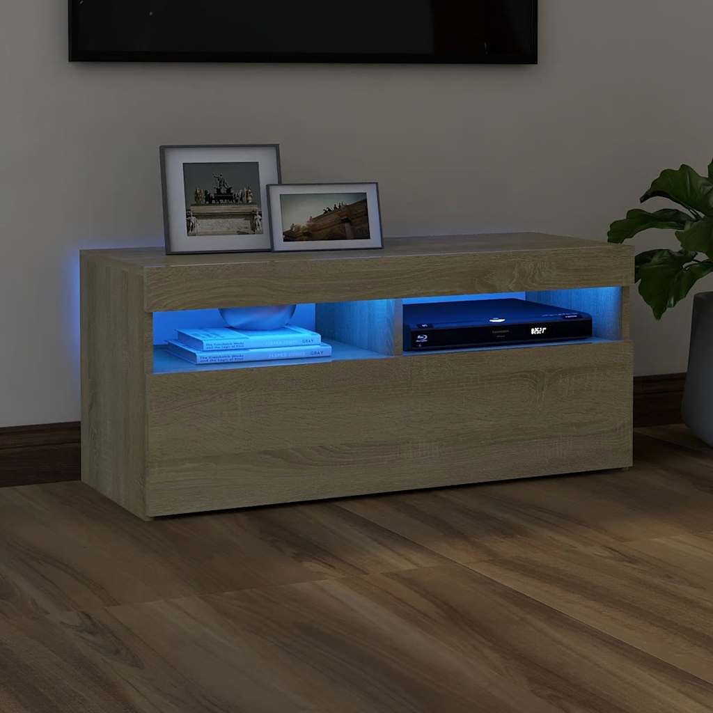 Tv-Benk Med Led-Lys Sonoma Eik 90X35X40 Cm
