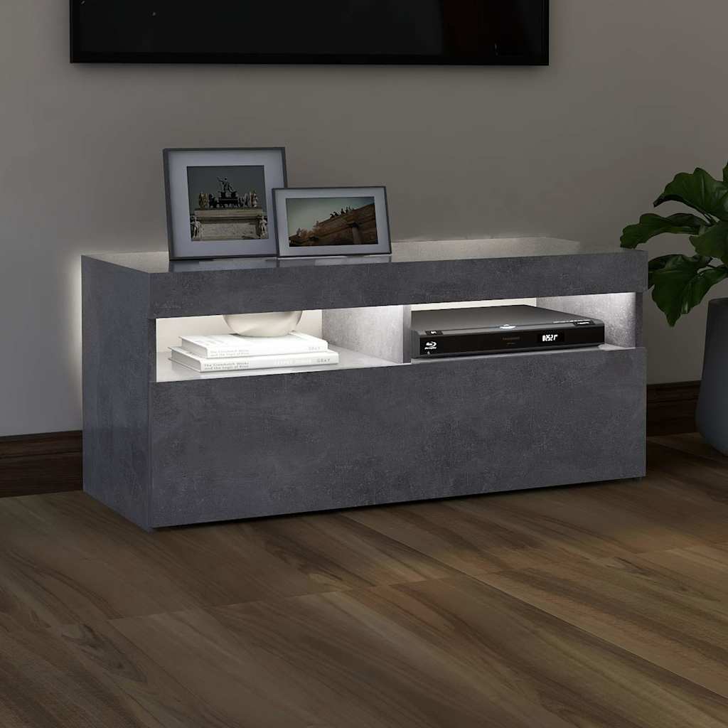 Tv-Benk Med Led-Lys Betonggrå 90X35X40 Cm