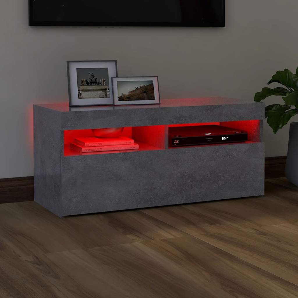 Tv-Benk Med Led-Lys Betonggrå 90X35X40 Cm