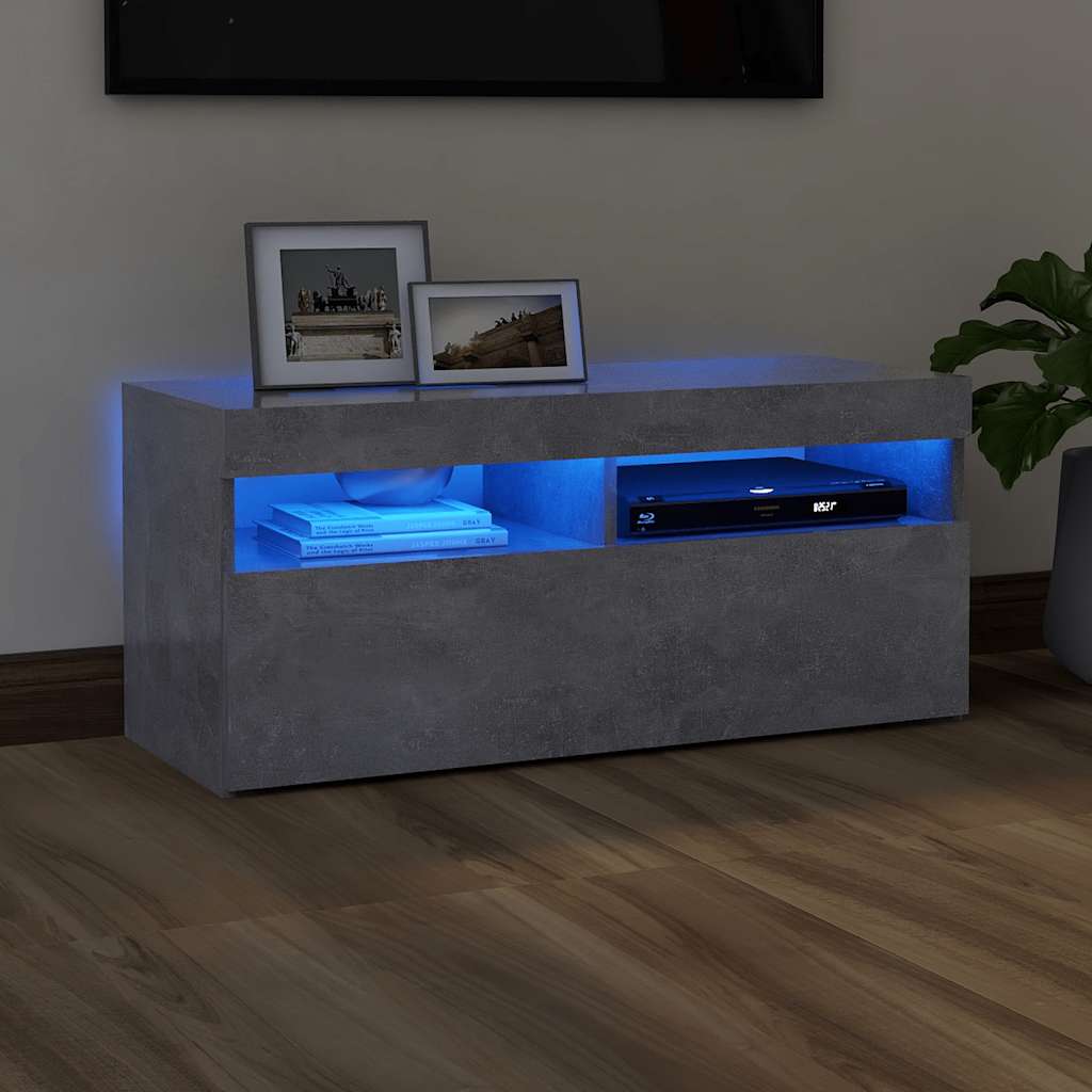 Tv-Benk Med Led-Lys Betonggrå 90X35X40 Cm