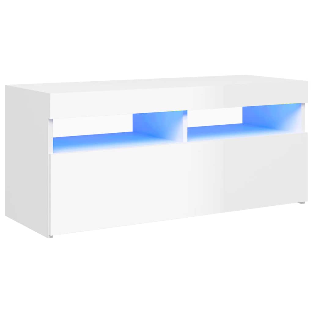 Tv-Benk Med Led-Lys Høyglans Hvit 90X35X40 Cm