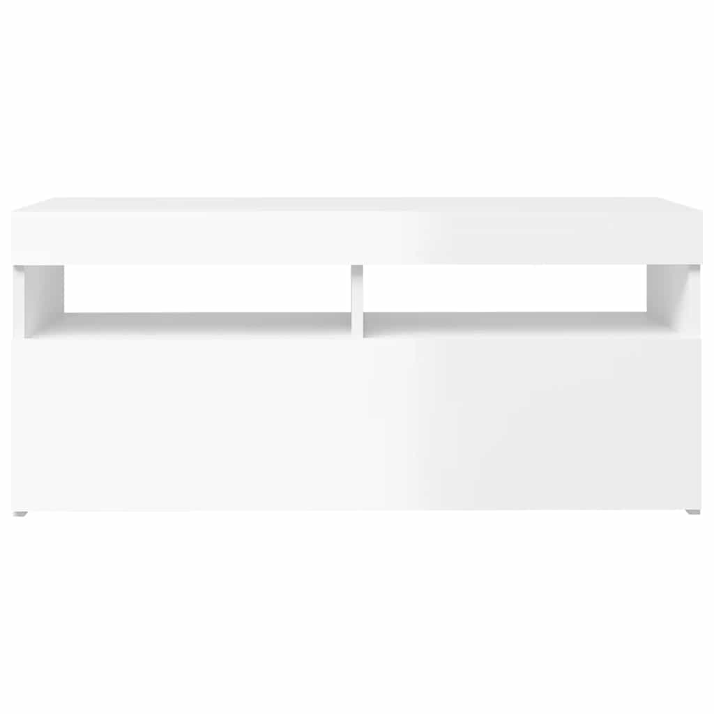 Tv-Benk Med Led-Lys Høyglans Hvit 90X35X40 Cm