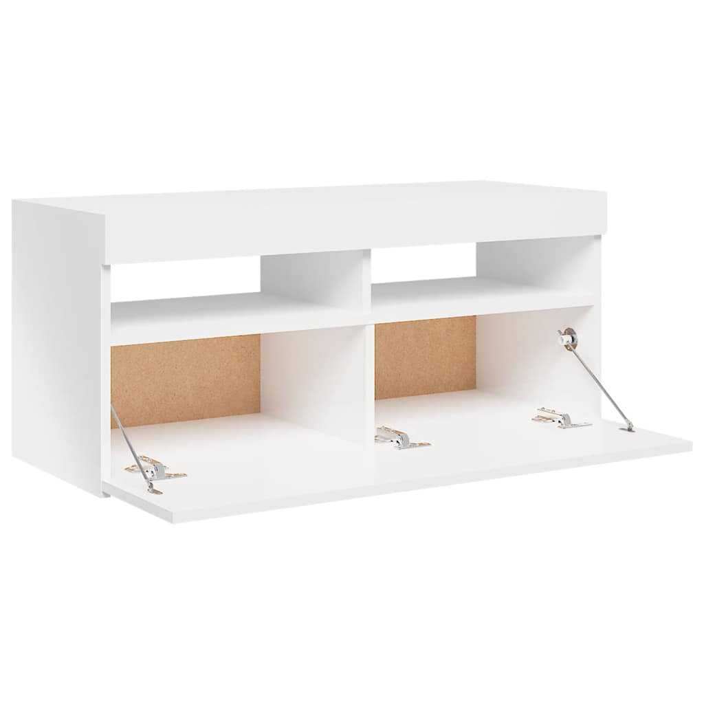Tv-Benk Med Led-Lys Høyglans Hvit 90X35X40 Cm