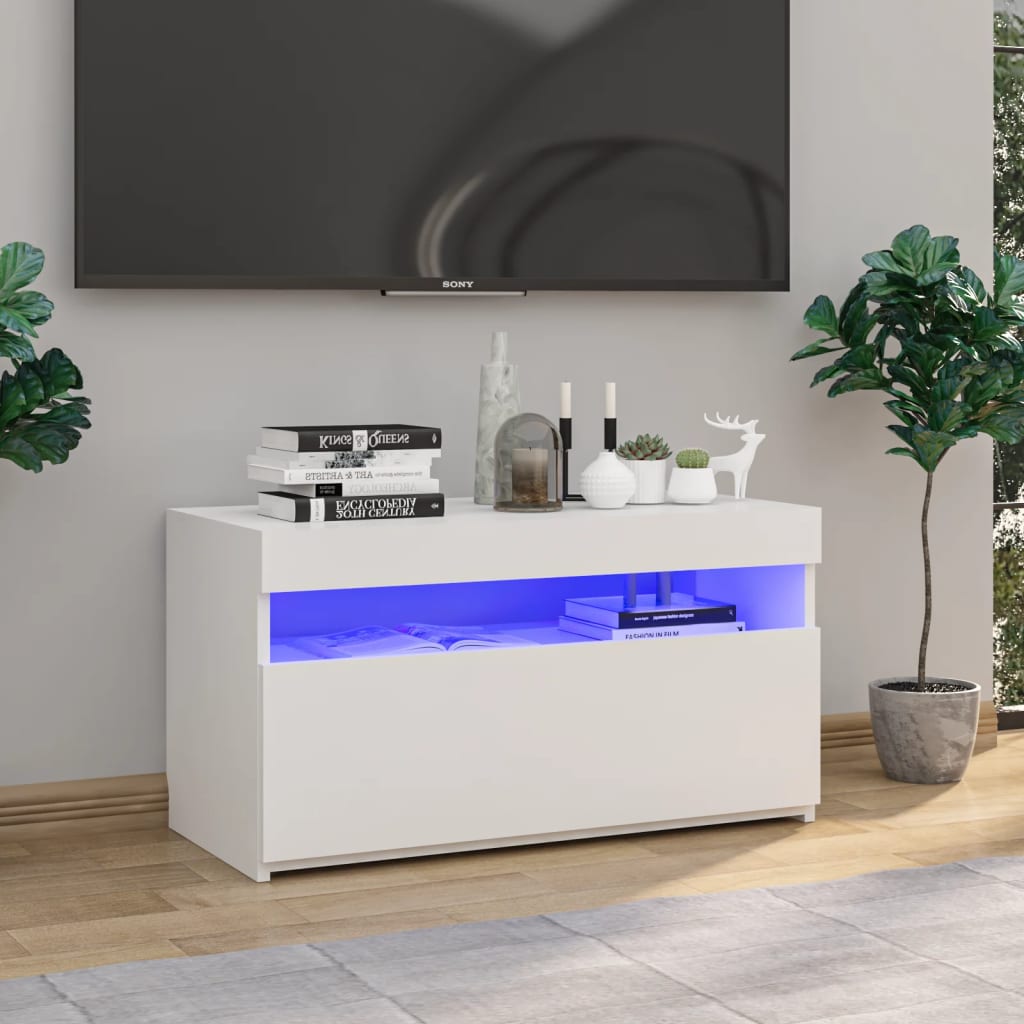 Tv-Benk Med Led-Lys Hvit 75X35X40 Cm