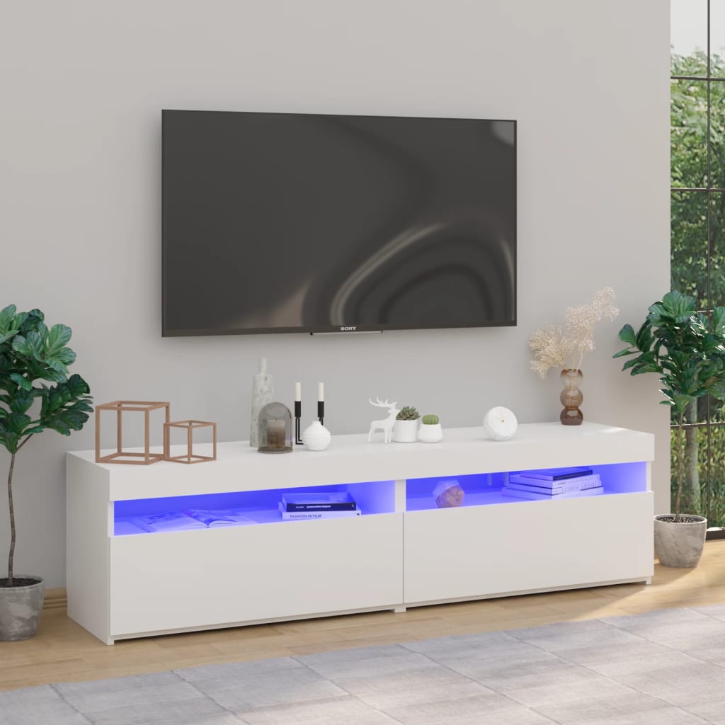 Tv-Benker 2 Stk Med Led-Lys Hvit 75X35X40 Cm