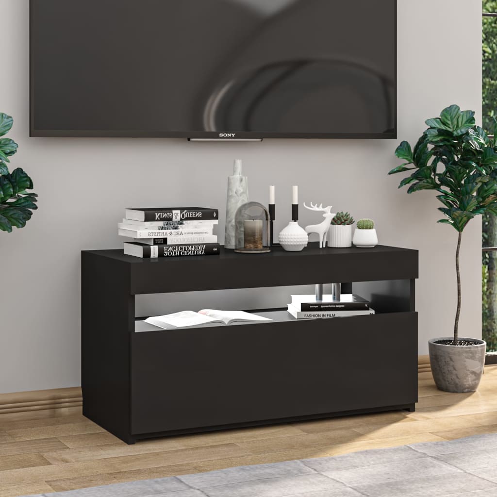 Tv-Benk Med Led-Lys Svart 75X35X40 Cm