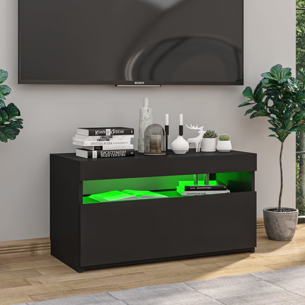 Tv-Benk Med Led-Lys Svart 75X35X40 Cm