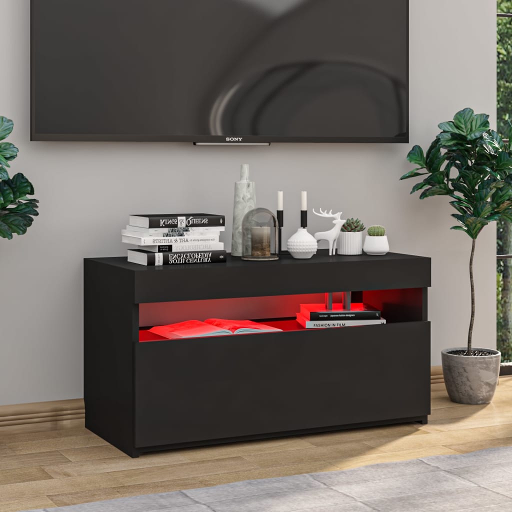 Tv-Benk Med Led-Lys Svart 75X35X40 Cm