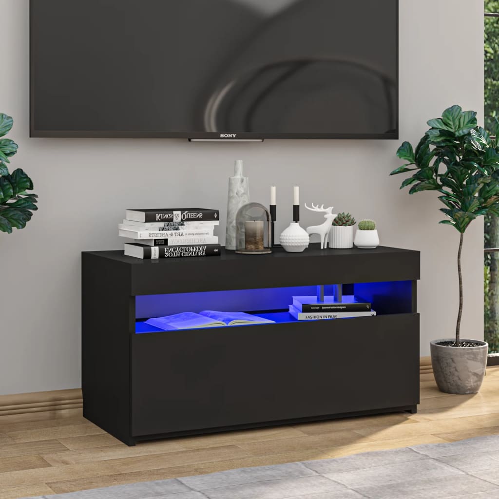 Tv-Benk Med Led-Lys Svart 75X35X40 Cm