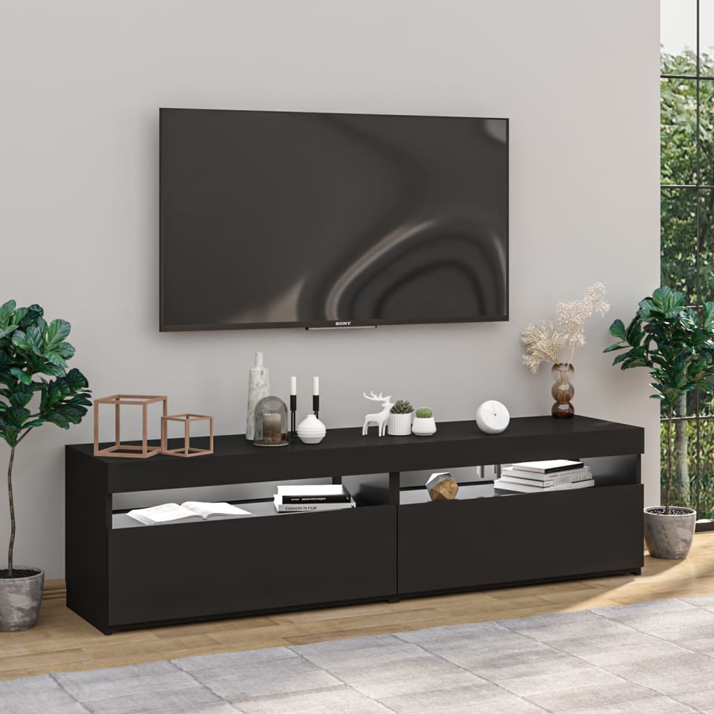 Tv-Benker 2 Stk Med Led-Lys Svart 75X35X40 Cm