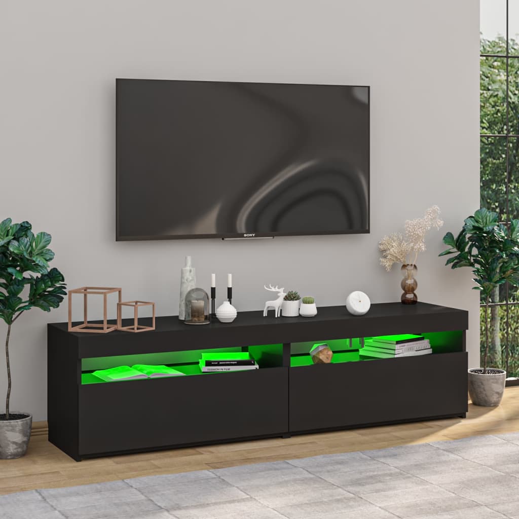 Tv-Benker 2 Stk Med Led-Lys Svart 75X35X40 Cm