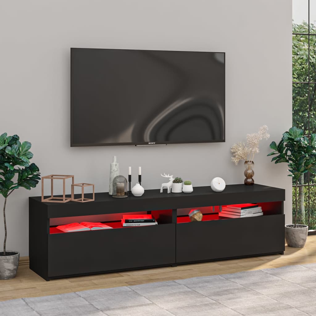 Tv-Benker 2 Stk Med Led-Lys Svart 75X35X40 Cm