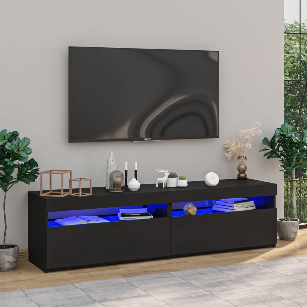 Tv-Benker 2 Stk Med Led-Lys Svart 75X35X40 Cm