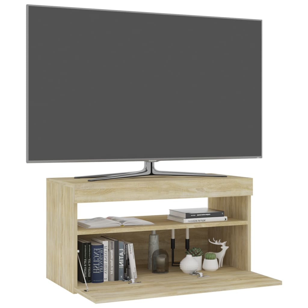 Tv-Benk Med Led-Lys Sonoma Eik 75X35X40 Cm