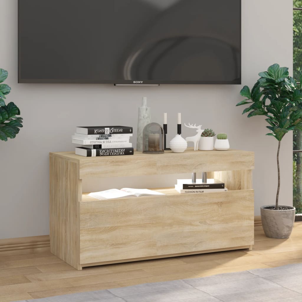 Tv-Benk Med Led-Lys Sonoma Eik 75X35X40 Cm