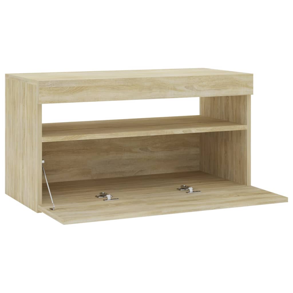 Tv-Benk Med Led-Lys Sonoma Eik 75X35X40 Cm