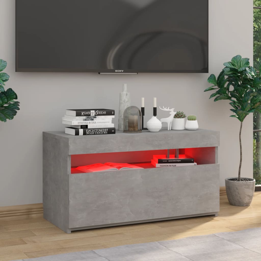 Tv-Benk Med Led-Lys Betonggrå 75X35X40 Cm