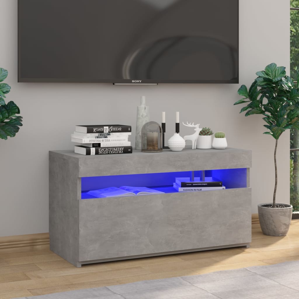 Tv-Benk Med Led-Lys Betonggrå 75X35X40 Cm