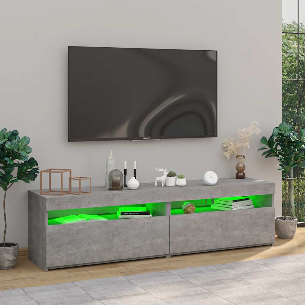 Tv-Benker 2 Stk Med Led-Lys Betonggrå 75X35X40 Cm