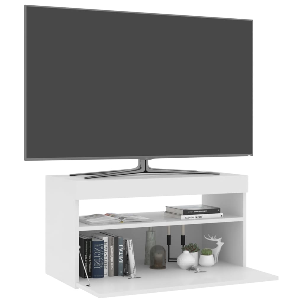 Tv-Benk Med Led-Lys Høyglans Hvit 75X35X40 Cm