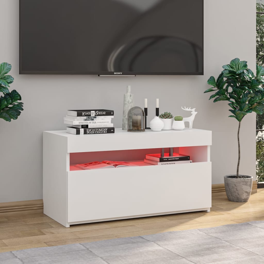 Tv-Benk Med Led-Lys Høyglans Hvit 75X35X40 Cm