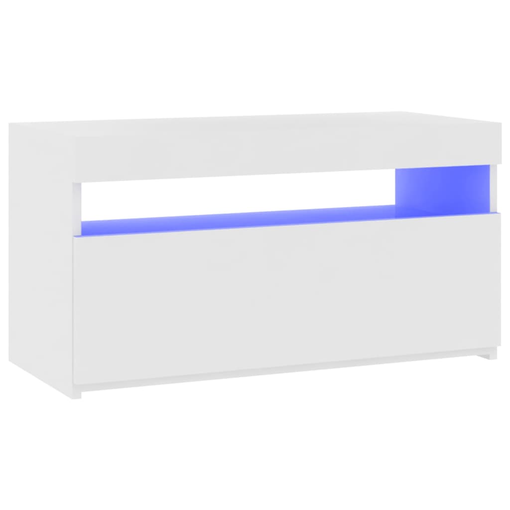 Tv-Benk Med Led-Lys Høyglans Hvit 75X35X40 Cm