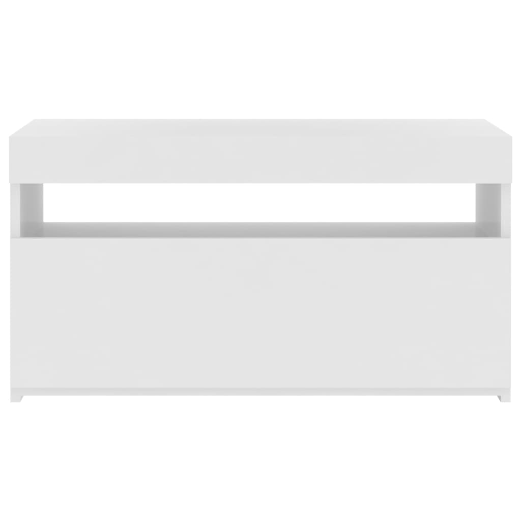 Tv-Benk Med Led-Lys Høyglans Hvit 75X35X40 Cm
