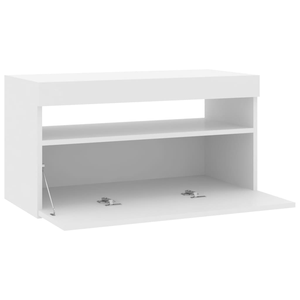 Tv-Benk Med Led-Lys Høyglans Hvit 75X35X40 Cm