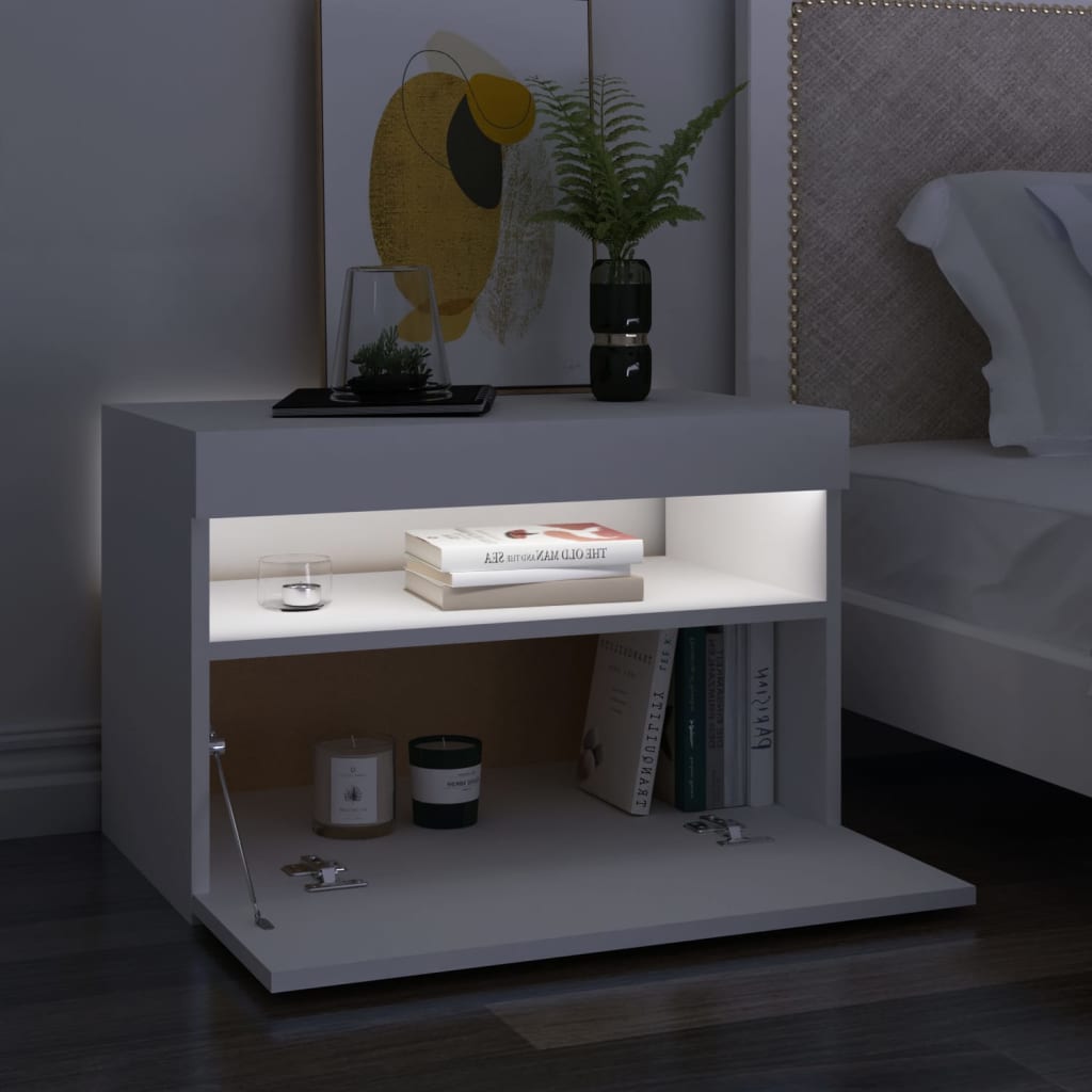 Tv-Benk Med Led-Lys Hvit 60X35X40 Cm