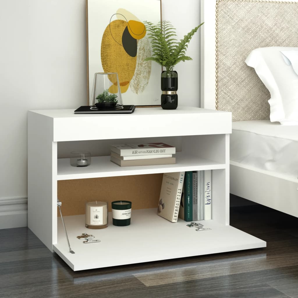 Tv-Benk Med Led-Lys Hvit 60X35X40 Cm