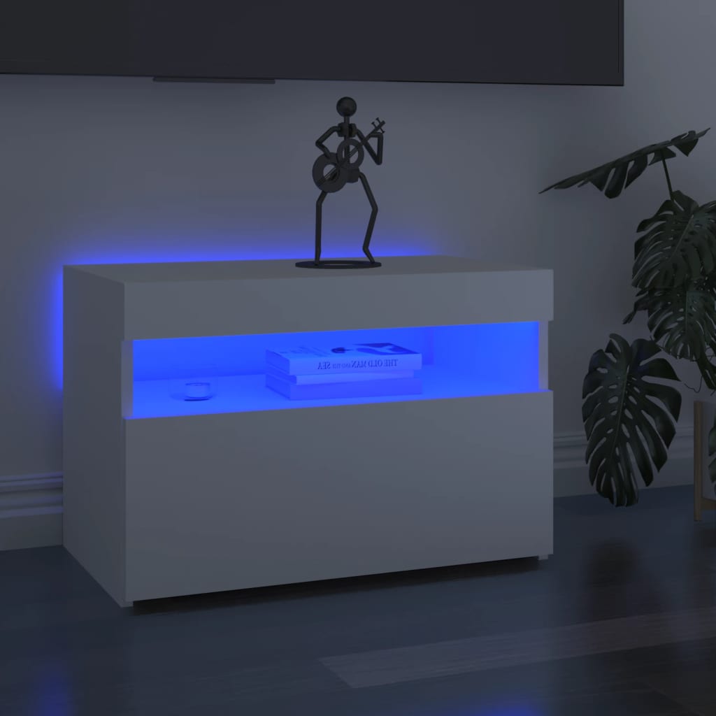 Tv-Benk Med Led-Lys Hvit 60X35X40 Cm