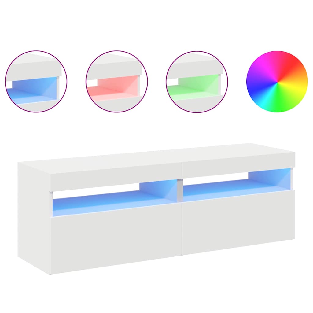 Tv-Benker Med Led-Lys 2 Stk Hvit 60X35X40 Cm