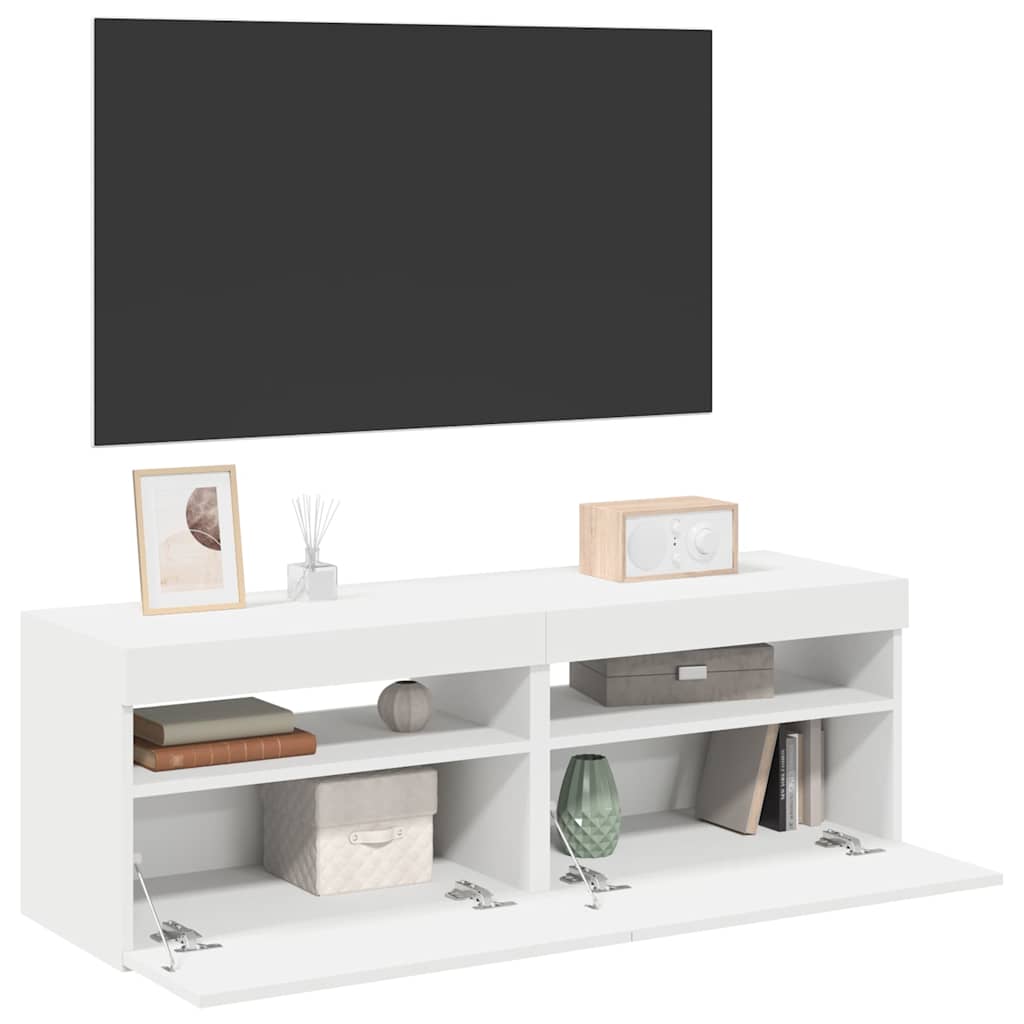 Tv-Benker Med Led-Lys 2 Stk Hvit 60X35X40 Cm